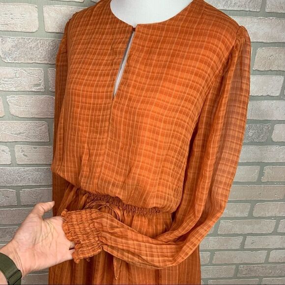 LIKE NEW NSR Orange, Long Sleeve, Plaid Dress X13 - Picture 4 of 7